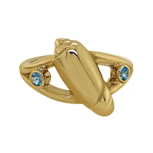 03 March "Birthshell" 14K Yellow Gold Ring:  The Olive Shell with Aquamarines