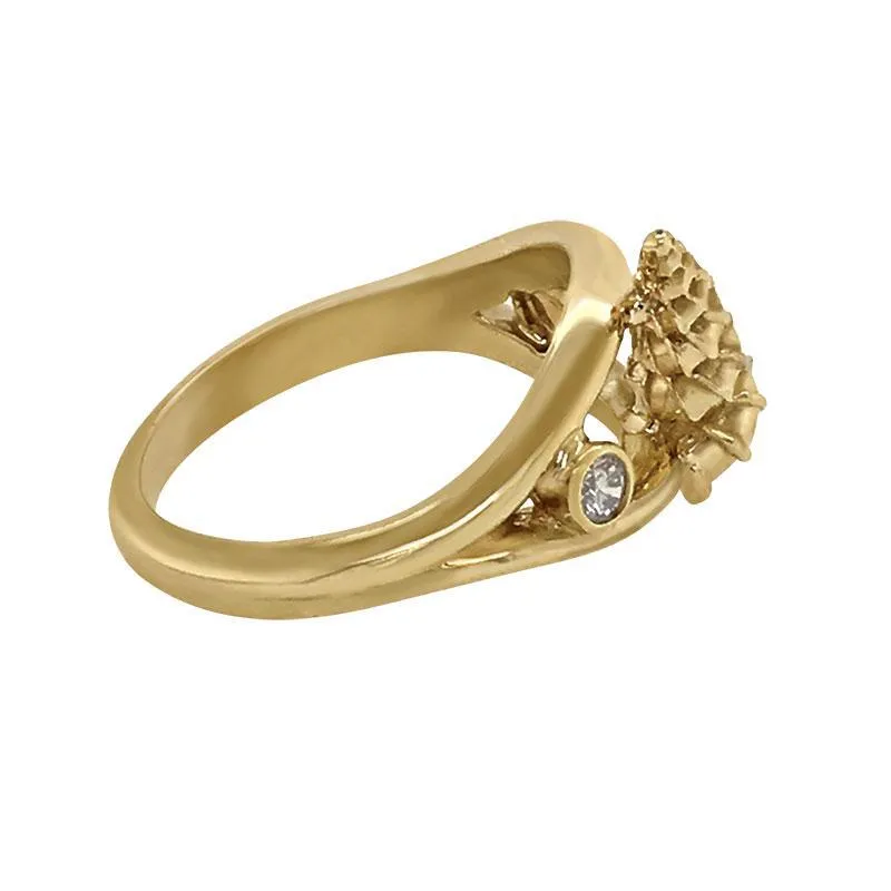 04 April "Birthshell" 14k Yellow Gold Ring: The Wentletrap with Diamonds