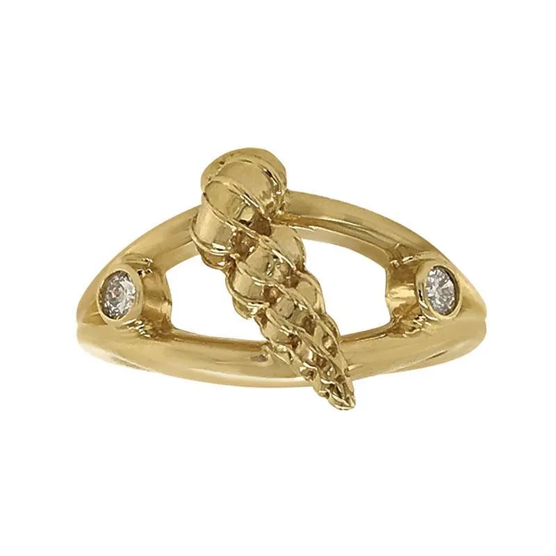 04 April "Birthshell" 14k Yellow Gold Ring: The Wentletrap with Diamonds