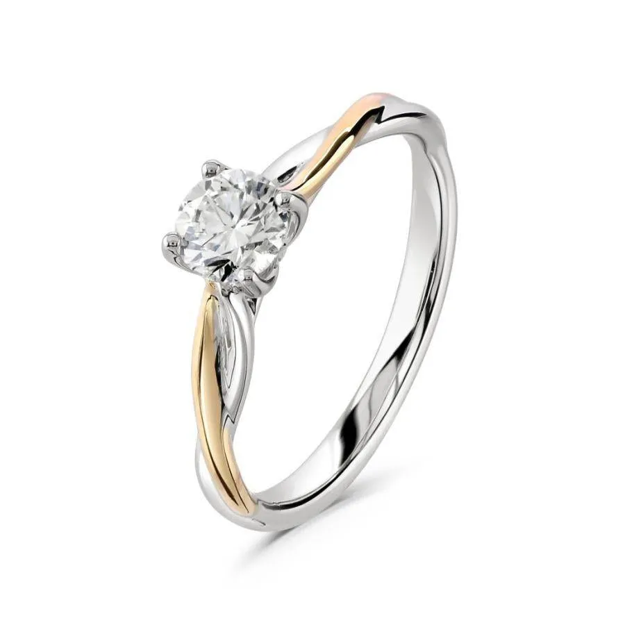 0.51ct Round Brilliant Cut Diamond Solitaire 18ct White & Rose Gold Twist Ring