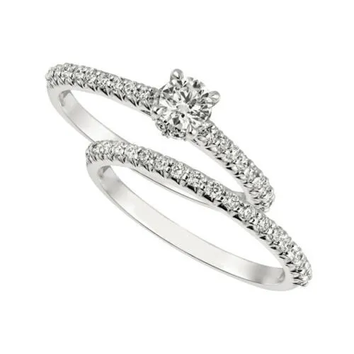 0.75 Carat Natural Round Cut Diamond Ring Set G SI 14K White Gold