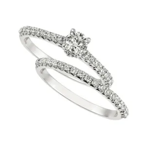 0.75 Carat Natural Round Cut Diamond Ring Set G SI 14K White Gold