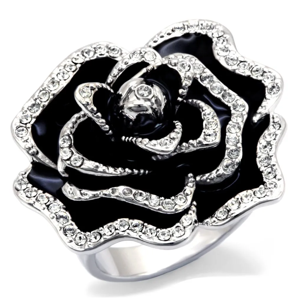 0W252 Rhodium Brass Ring with Top Grade Crystal in Clear