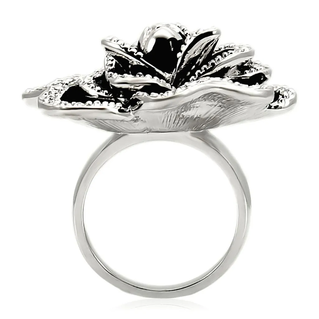 0W252 Rhodium Brass Ring with Top Grade Crystal in Clear