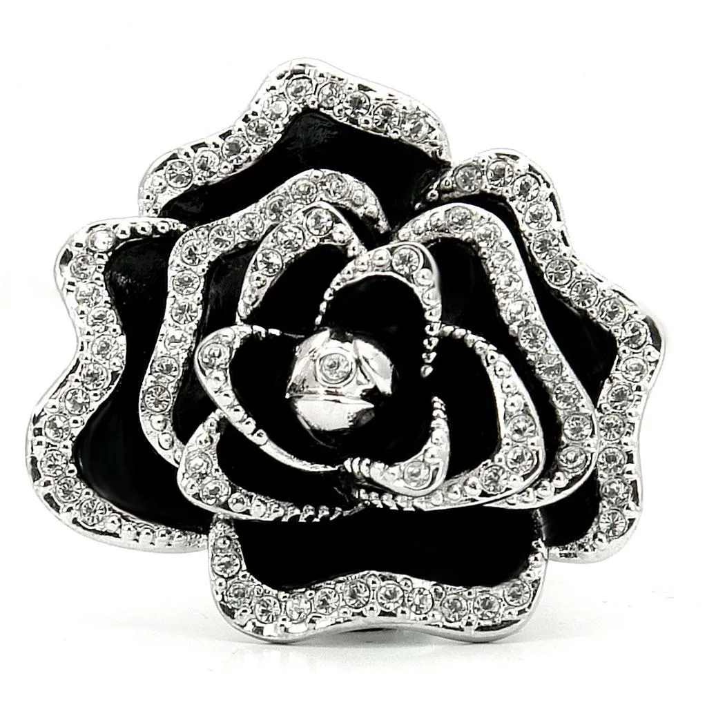 0W252 Rhodium Brass Ring with Top Grade Crystal in Clear