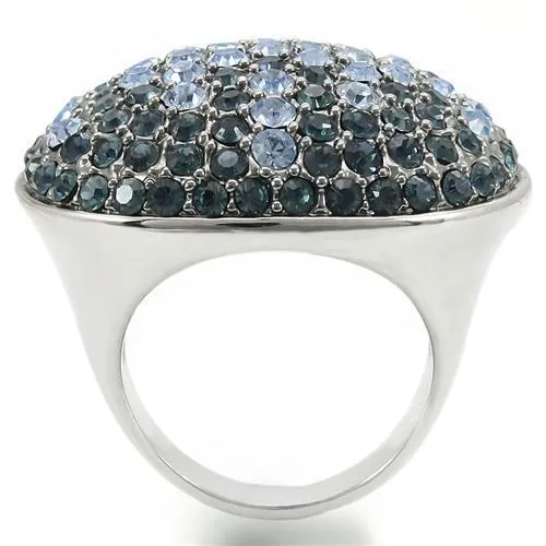 0W347 Rhodium   Ruthenium Brass Ring with Top Grade Crystal in Light Sapphire