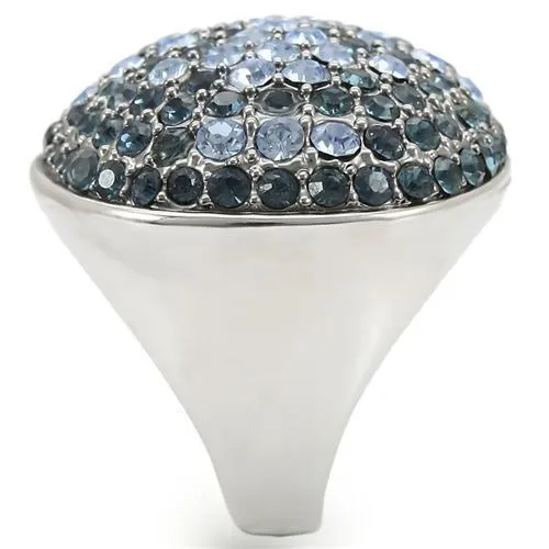 0W347 Rhodium   Ruthenium Brass Ring with Top Grade Crystal in Light Sapphire