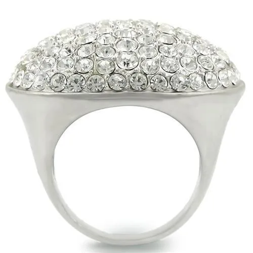 0W348 Rhodium Brushed Brass Ring with Top Grade Crystal in Clear