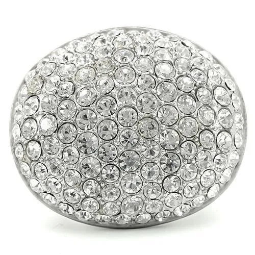 0W348 Rhodium Brushed Brass Ring with Top Grade Crystal in Clear