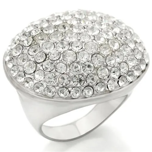 0W348 Rhodium Brushed Brass Ring with Top Grade Crystal in Clear
