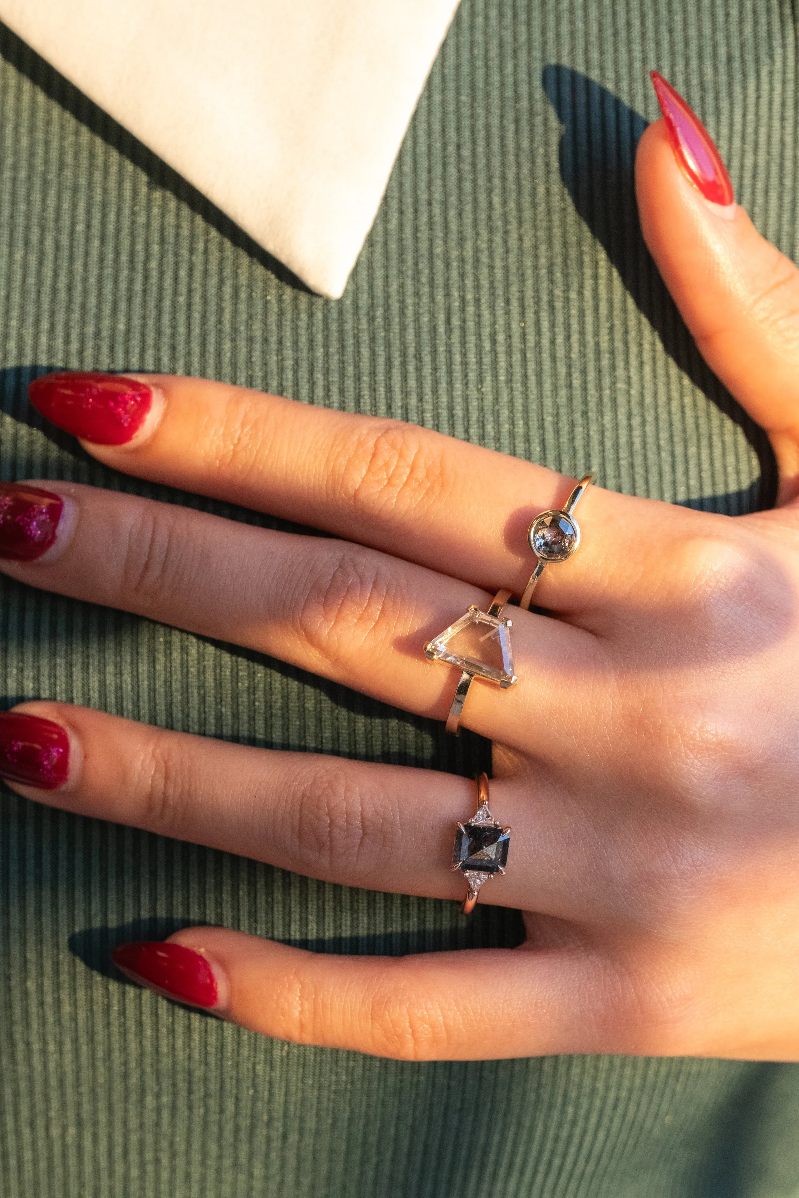 1.07 Carat Black Speckled Round Diamond Engagement Ring, Bezel Jane Setting, 14k Yellow Gold