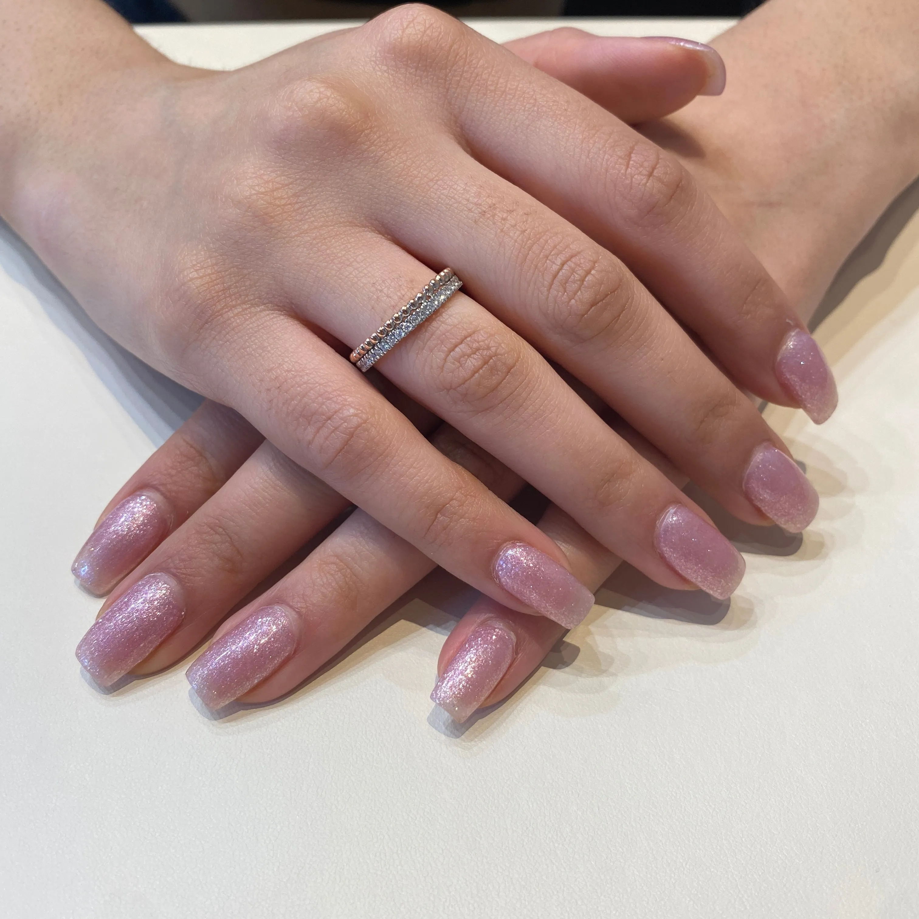 10K Rose and White Gold (0.30ct) Diamond Stackable Wedding Band