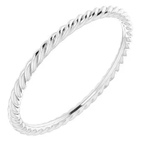 10K White 1.5 mm Skinny Rope Band Size 8.5