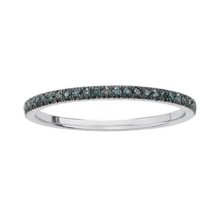 10K White Gold (0.10ct) Blue Diamonds Stackable Wedding Band
