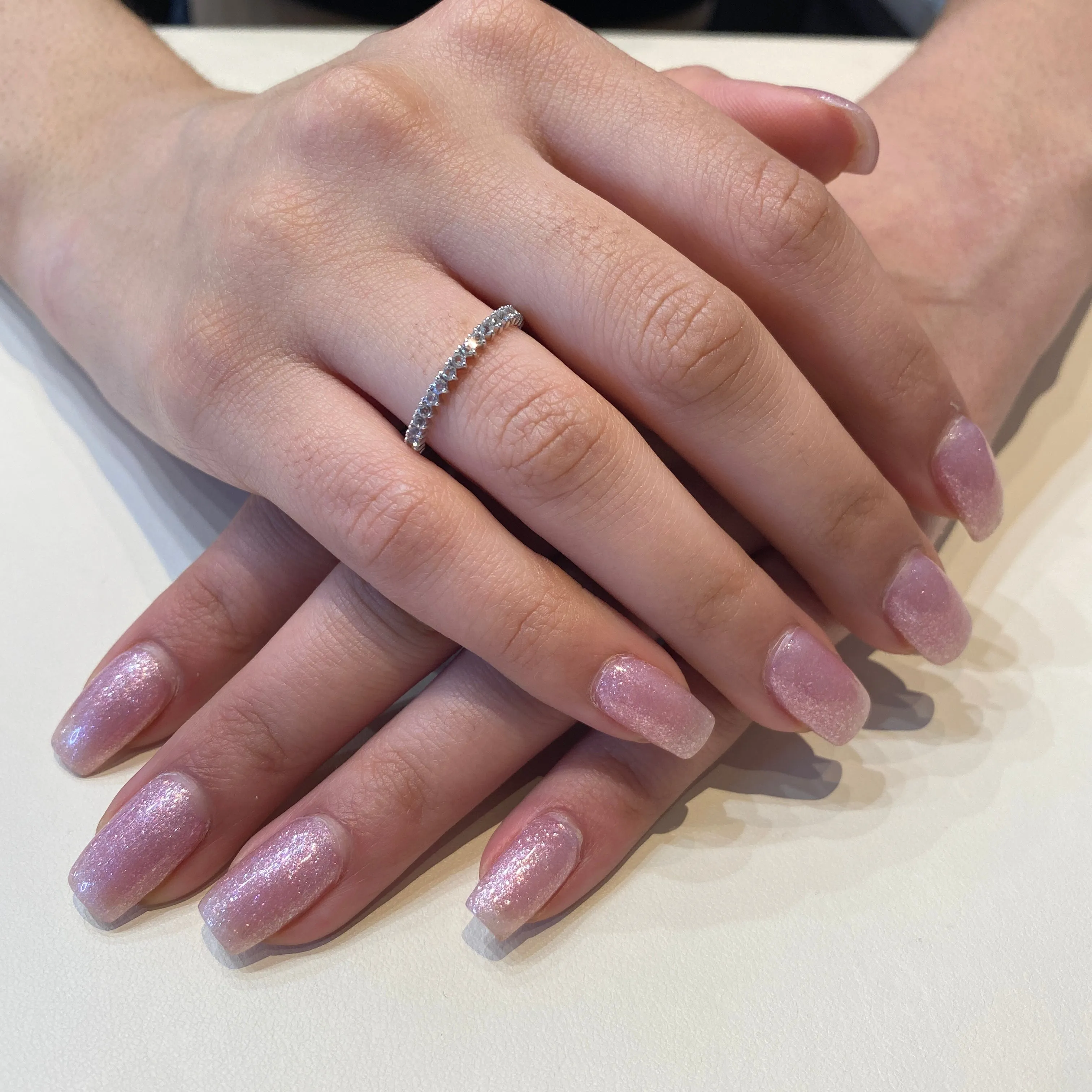 10K White Gold (1.5mm) White Topaz Stackable Wedding Band