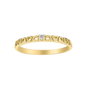 10K Yellow Gold (0.02ct) Diamond Stackable Heart Band