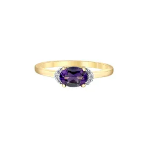 10K Yellow Gold Amethyst and Diamond Ring
