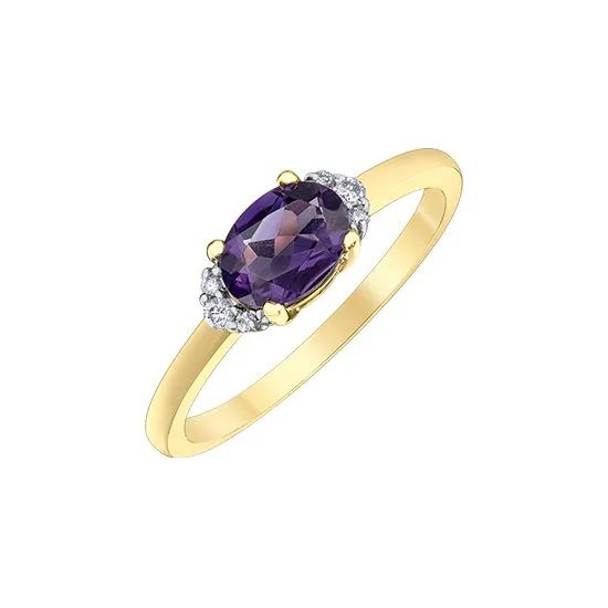 10K Yellow Gold Amethyst and Diamond Ring