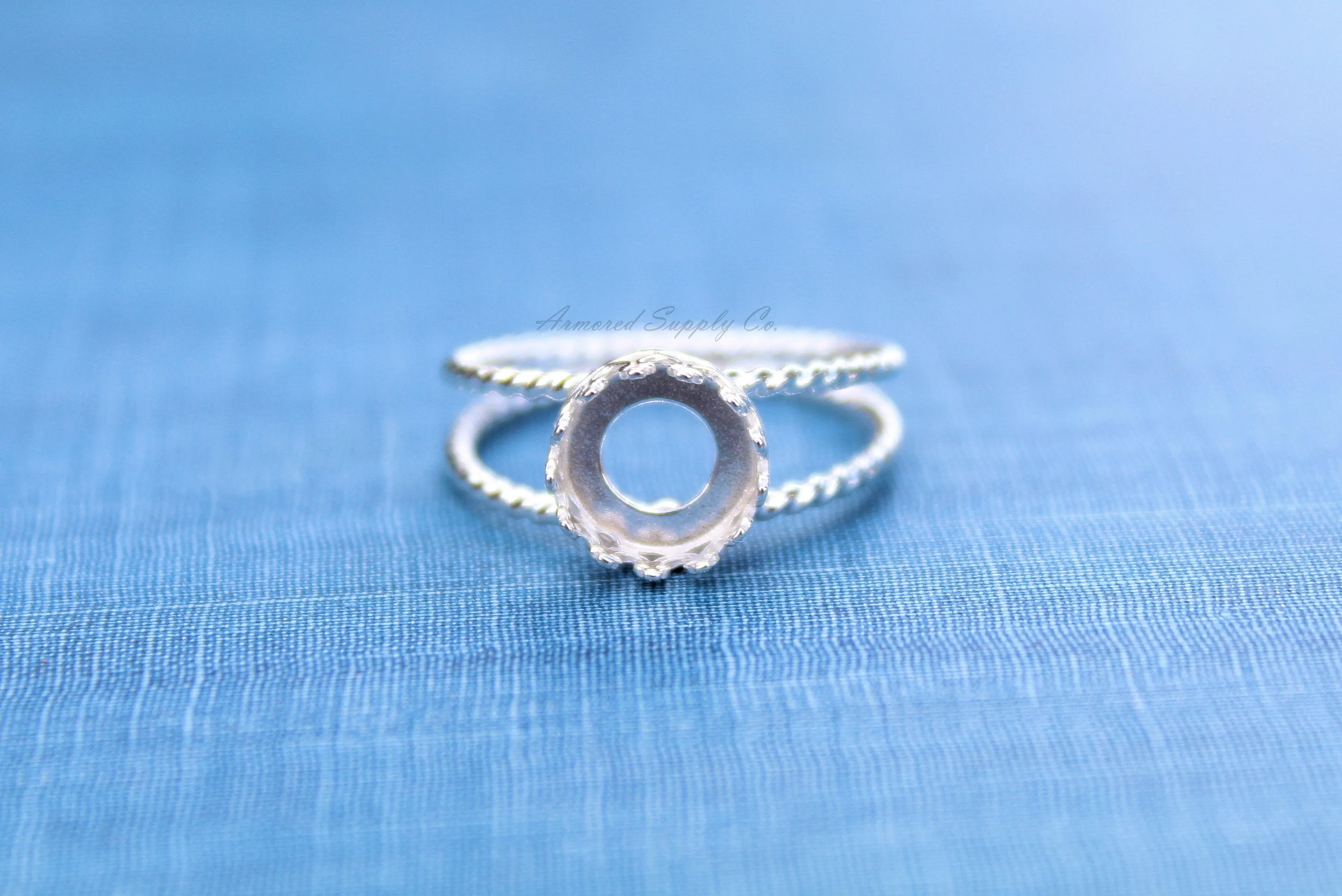 10mm silver Round Crown Bezel Double Rope Band Ring blank