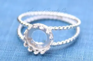 10mm silver Round Crown Bezel Double Rope Band Ring blank