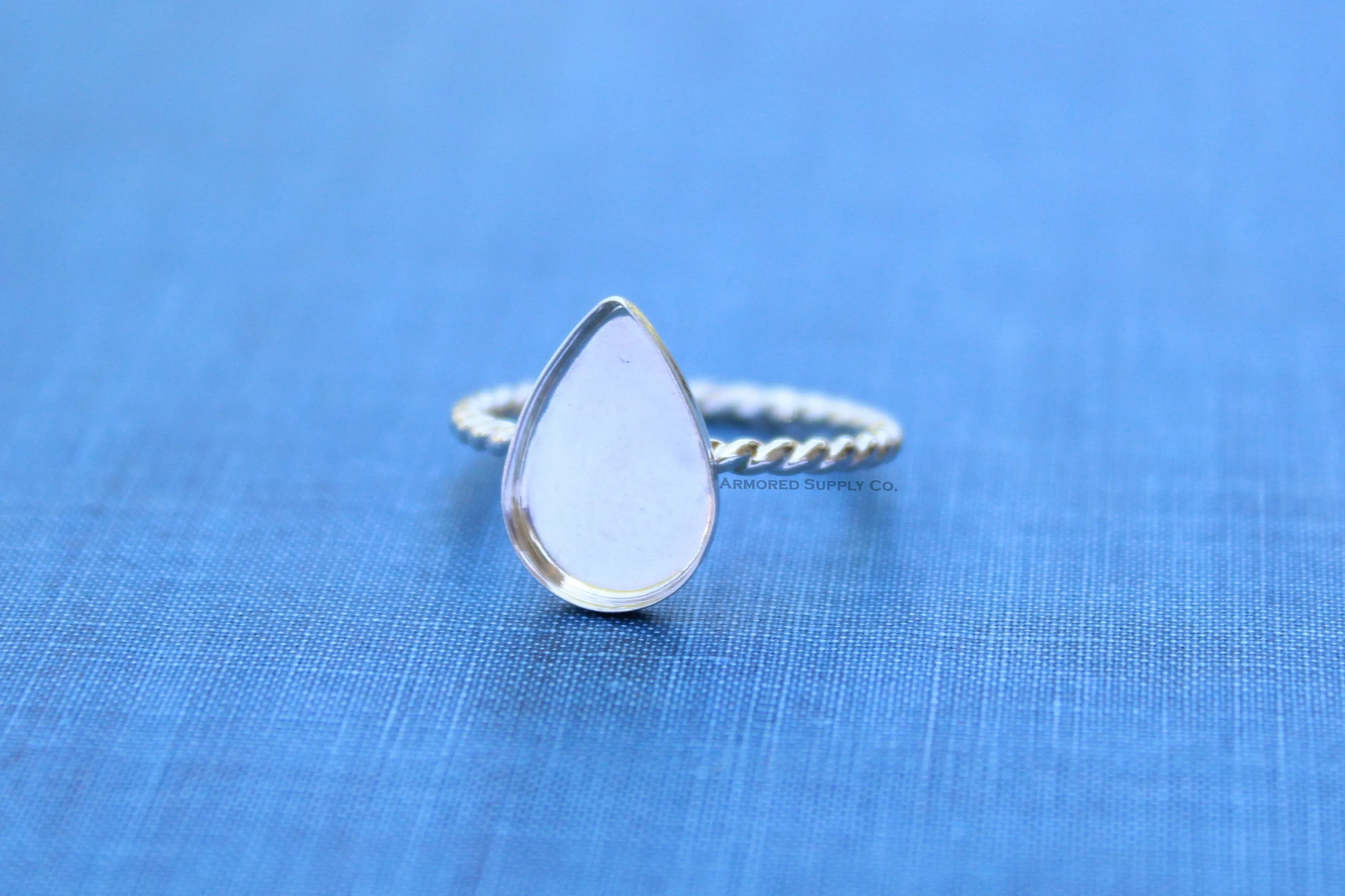 10x15mm Silver Plain Pear Tear Drop Bezel Cup ROPE Ring blank
