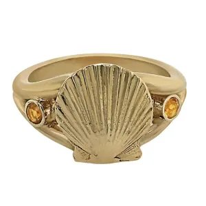 11 November "Birthshell" 14k Yellow Gold Ring: The Scallop Shell with Citrines