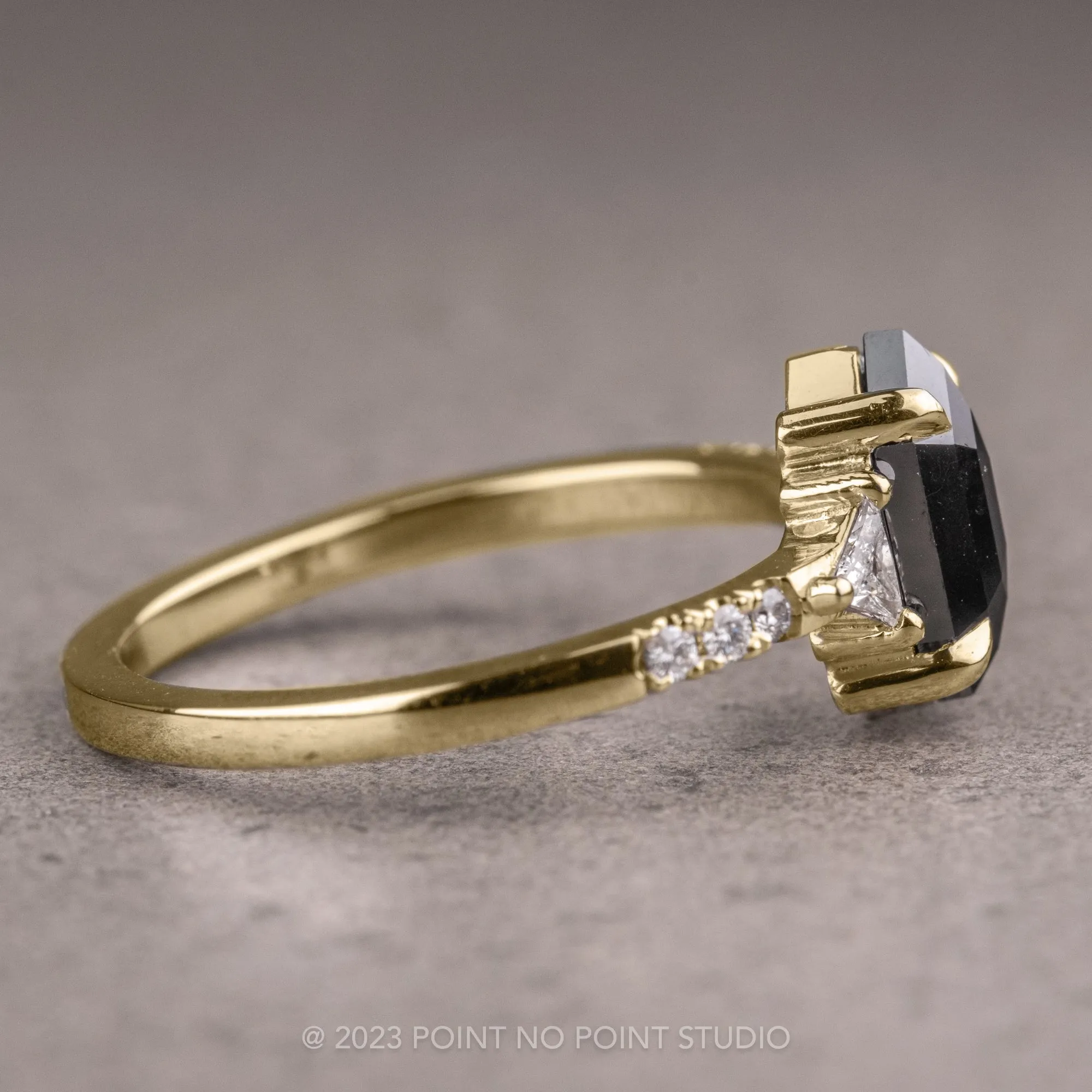 1.19 Carat Black Hexagon Diamond Engagement Ring, Eliza Setting, 14K Yellow Gold