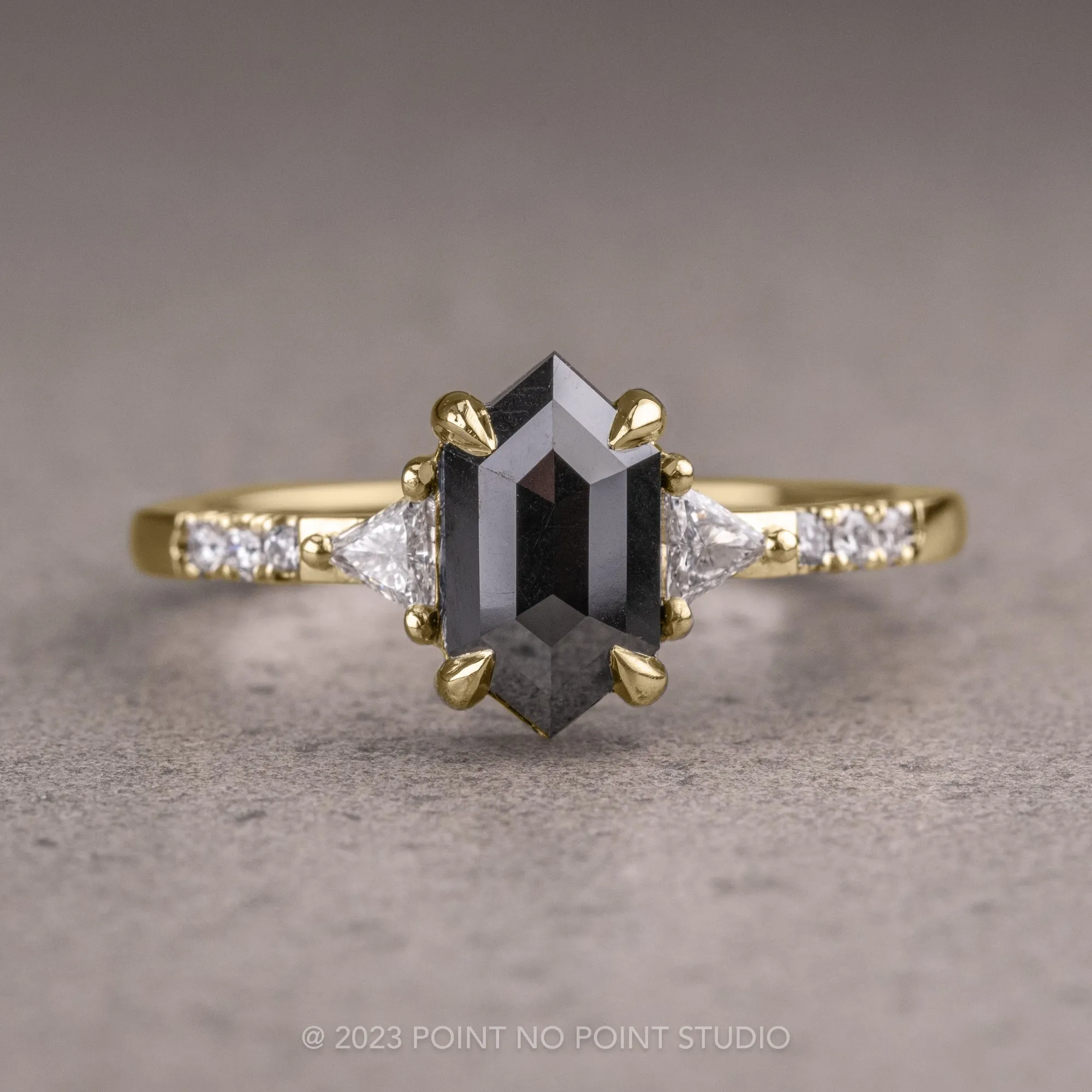 1.19 Carat Black Hexagon Diamond Engagement Ring, Eliza Setting, 14K Yellow Gold