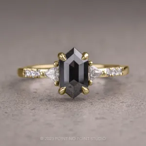 1.19 Carat Black Hexagon Diamond Engagement Ring, Eliza Setting, 14K Yellow Gold