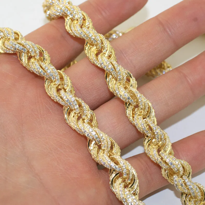 11mm Gold 925 Silver Iced Out Rope Chain