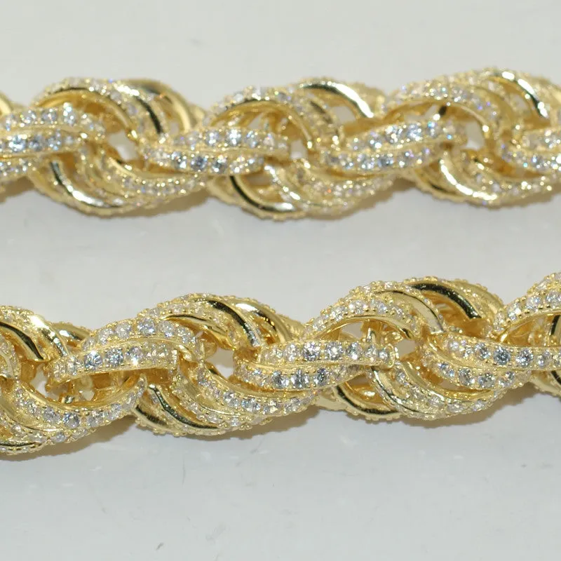 11mm Gold 925 Silver Iced Out Rope Chain