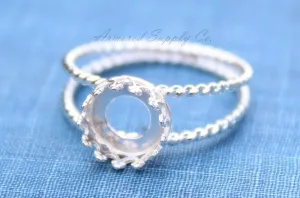 12mm Crown Bezel Sterling Silver Double Rope Band Ring blank
