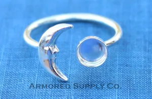 12mm Silver Crescent Moon Open Adjustable Ring blank