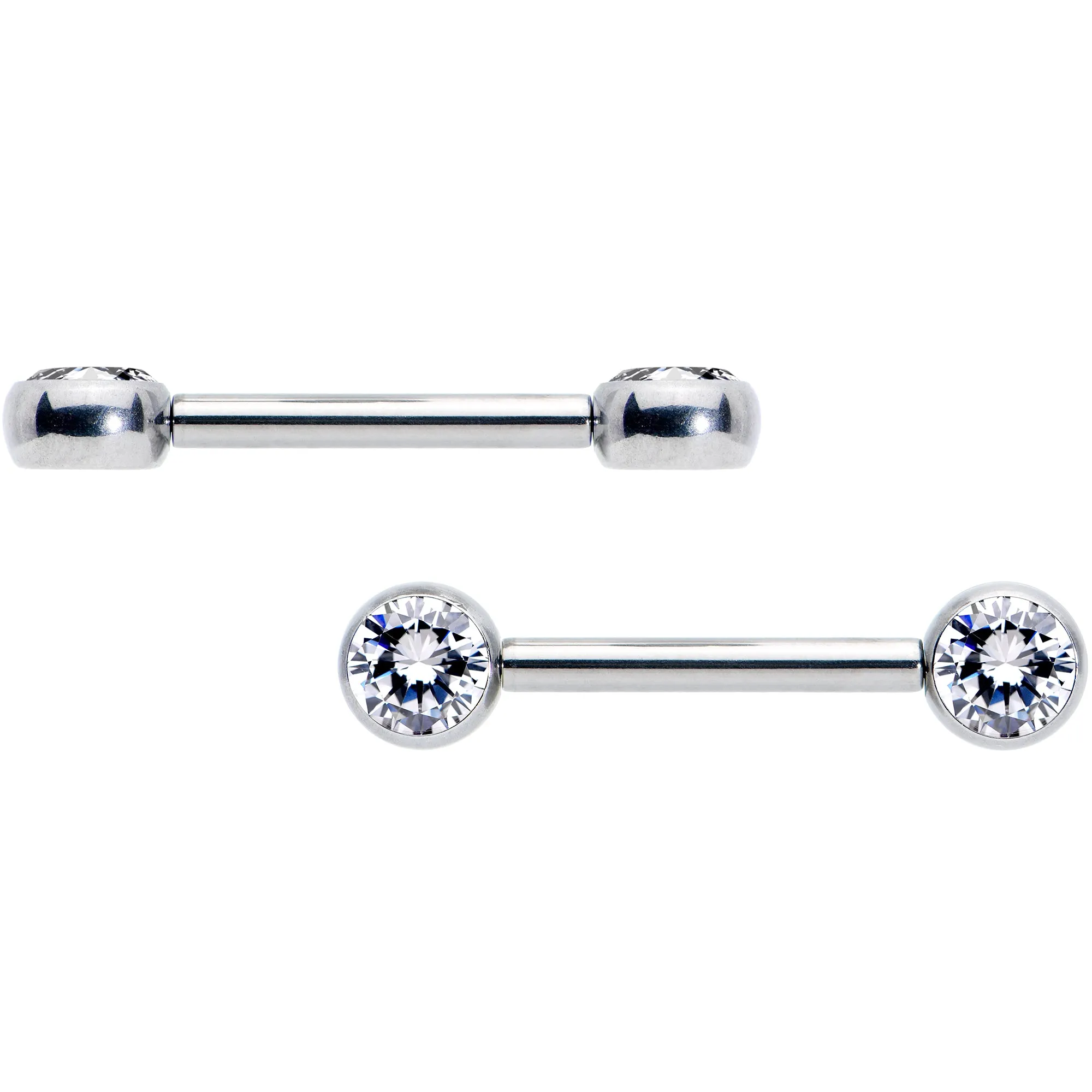 14 Gauge 1/2 Clear CZ Gem G23 Titanium Threadless Nipple Ring Set