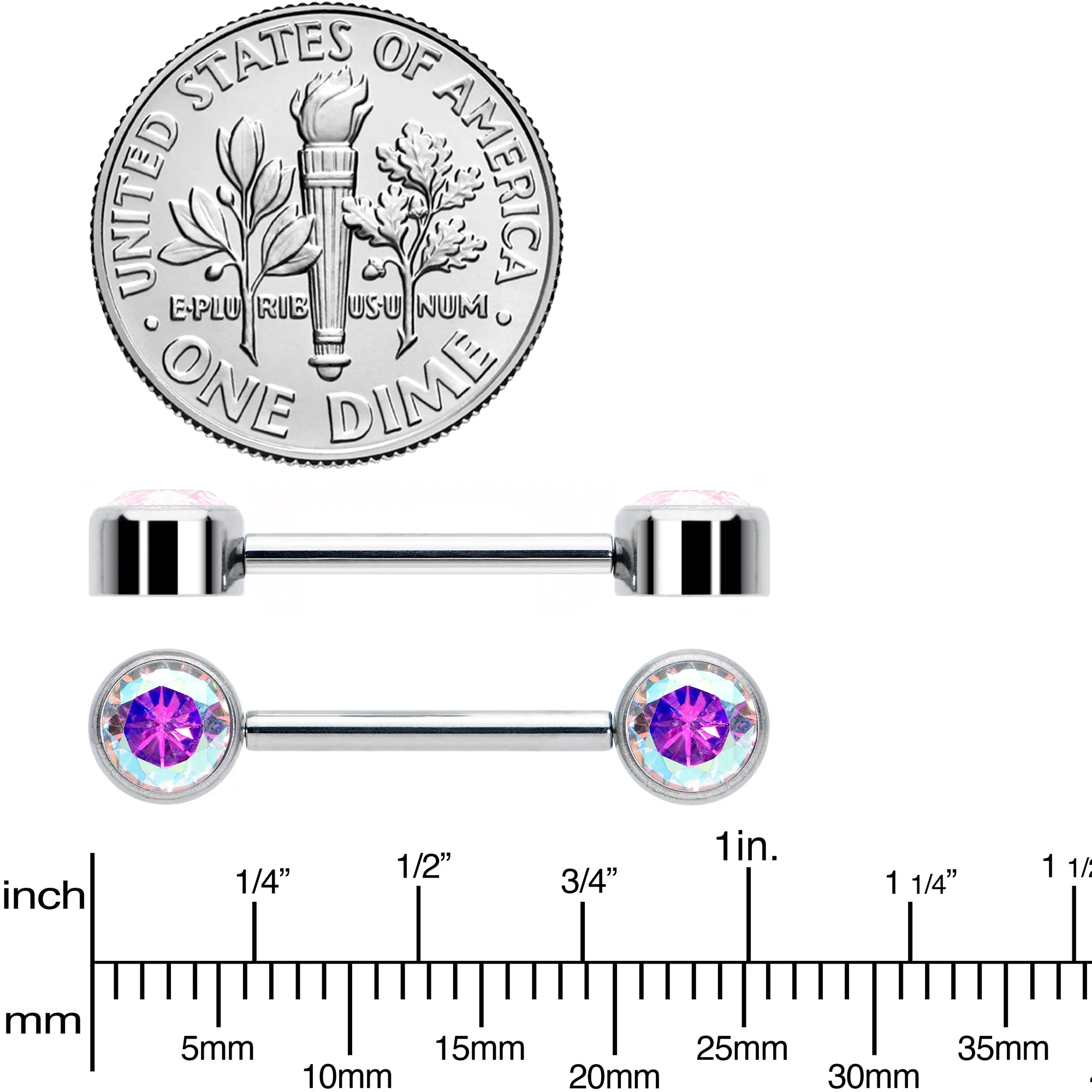 14 Gauge 9/16 Aurora CZ Gem G23 Titanium Threadless Nipple Ring Set