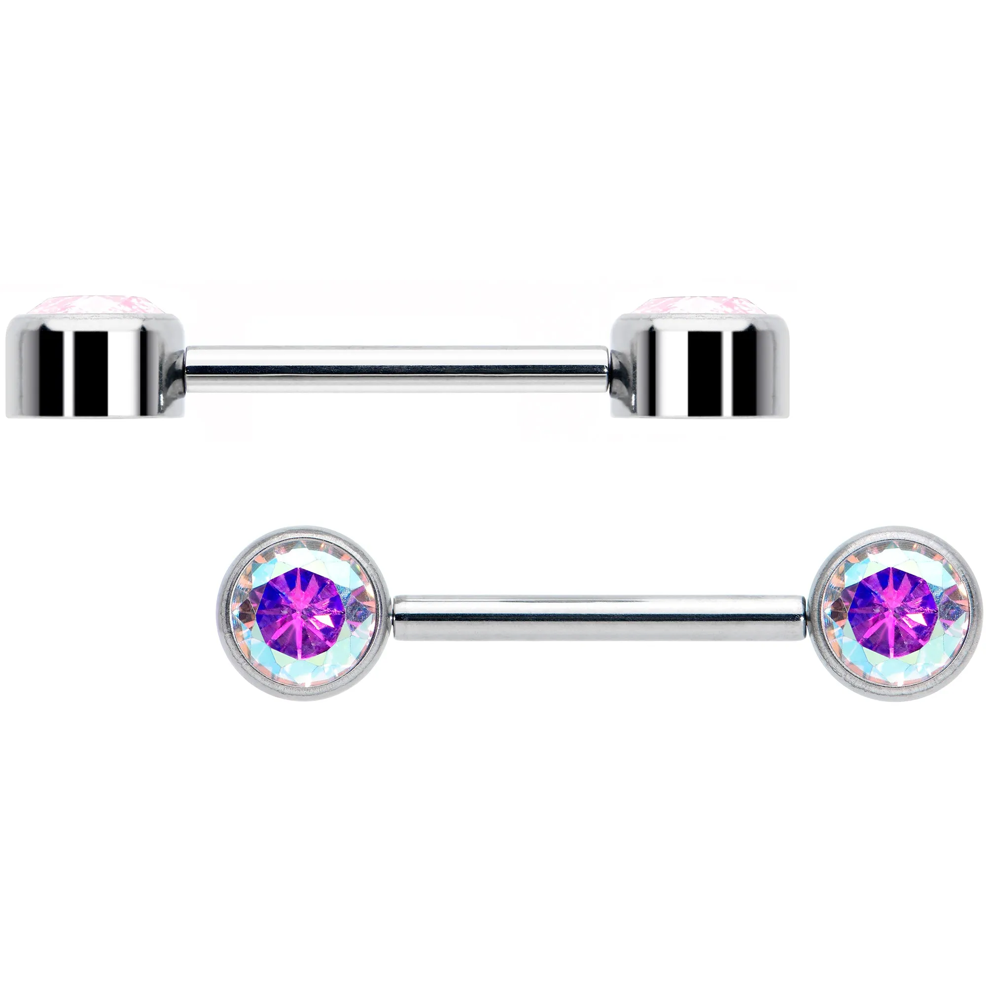 14 Gauge 9/16 Aurora CZ Gem G23 Titanium Threadless Nipple Ring Set