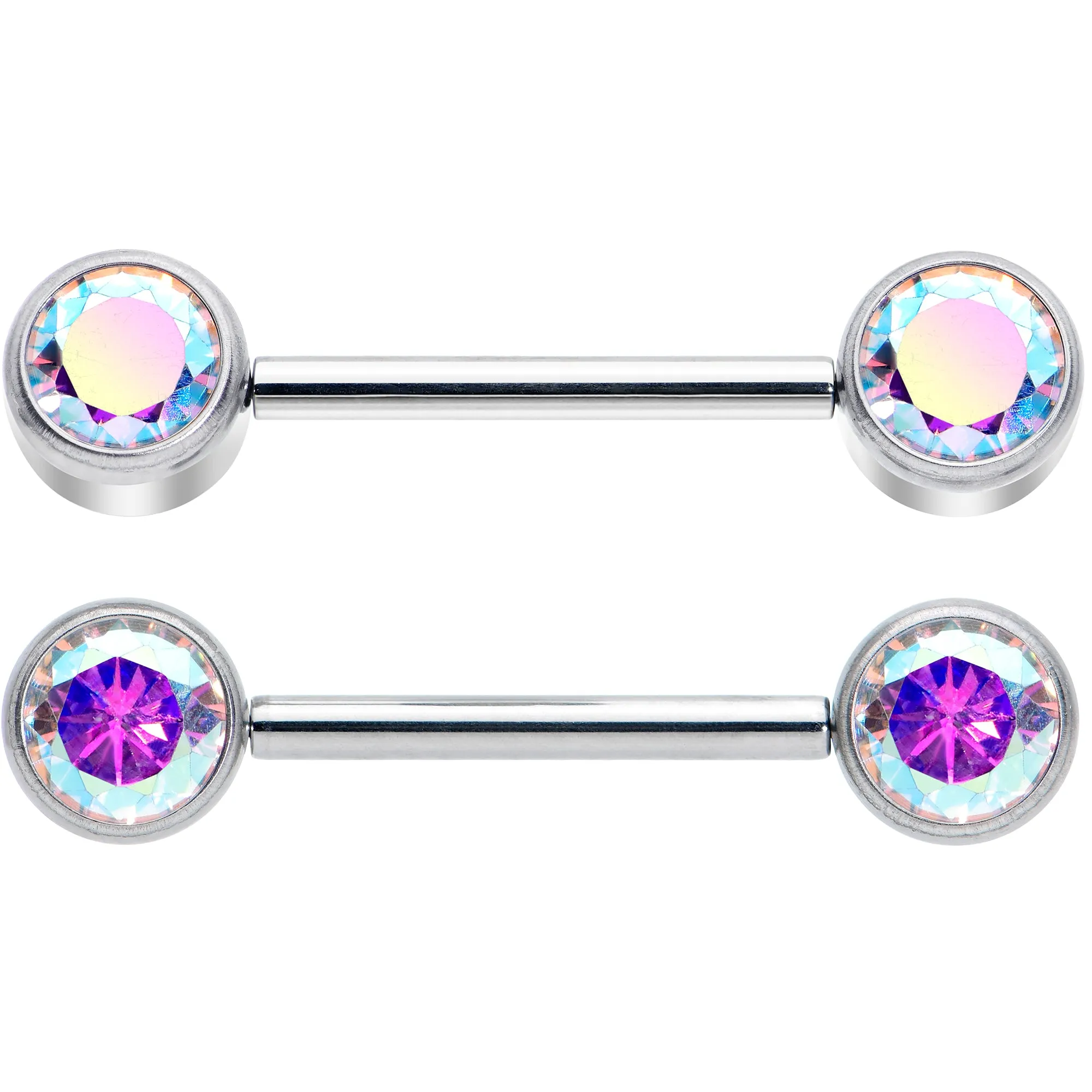 14 Gauge 9/16 Aurora CZ Gem G23 Titanium Threadless Nipple Ring Set