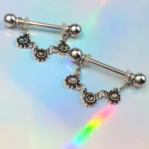 14 Gauge 9/16 Brown Faux Shell Circle Of Glam Dangle Nipple Ring Set