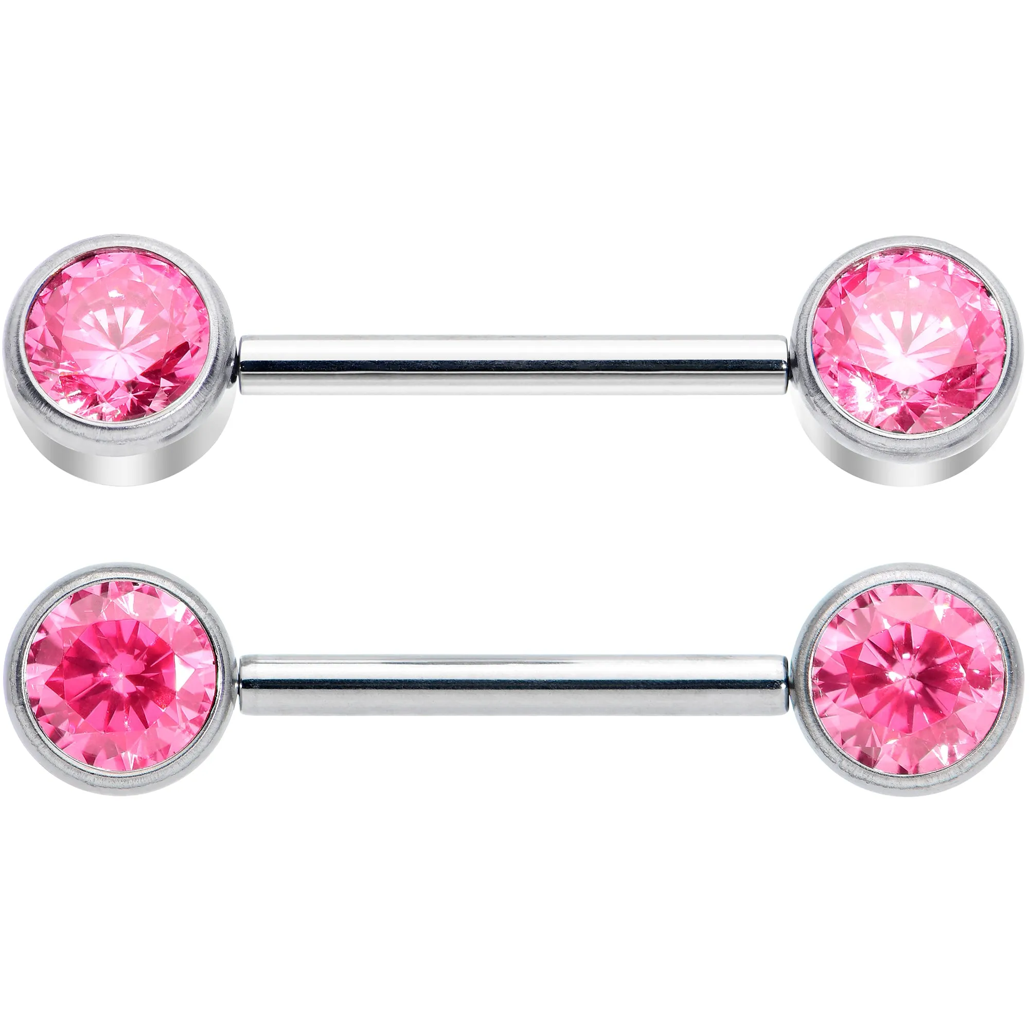 14 Gauge 9/16 Pink CZ Gem G23 Titanium Threadless Nipple Ring Set