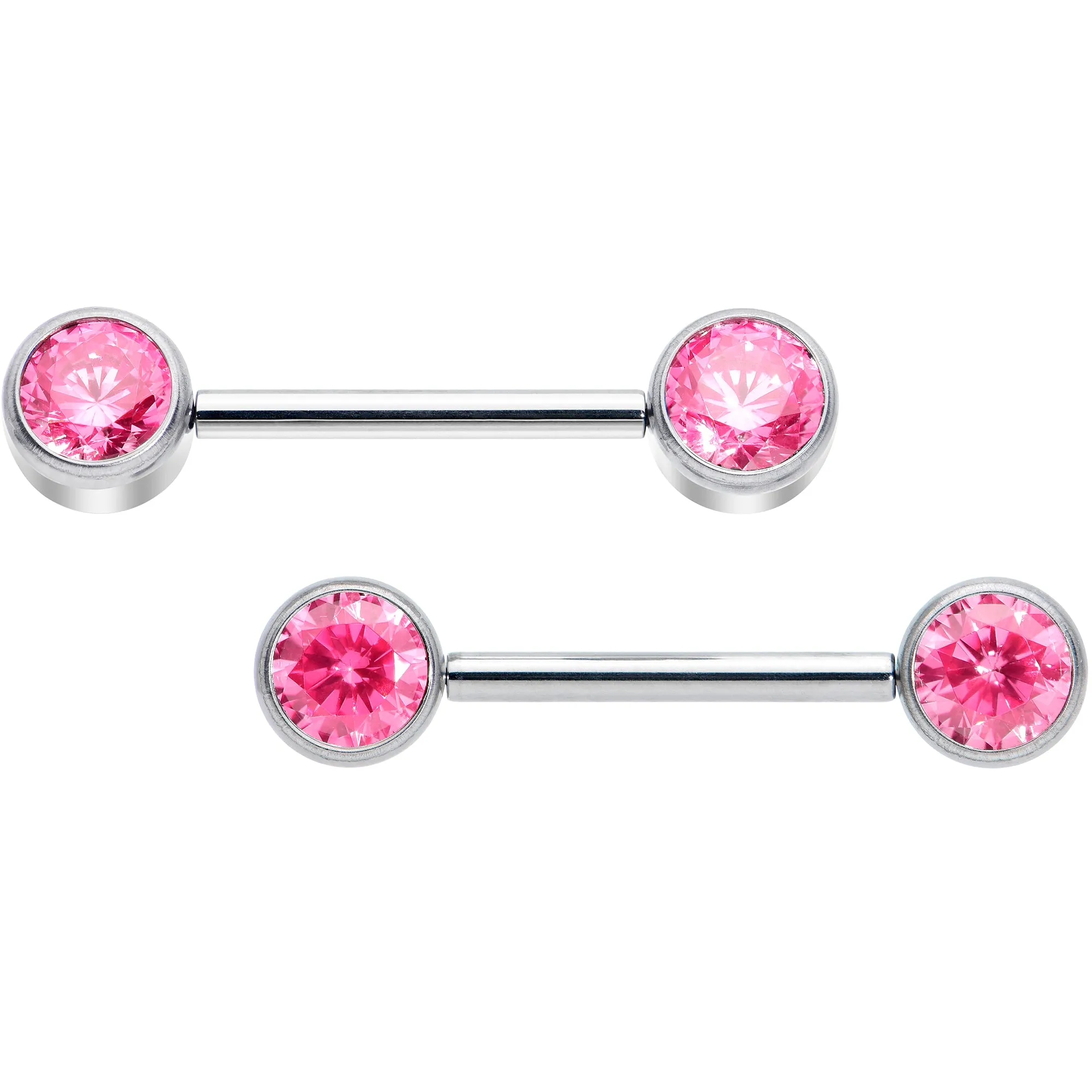14 Gauge 9/16 Pink CZ Gem G23 Titanium Threadless Nipple Ring Set