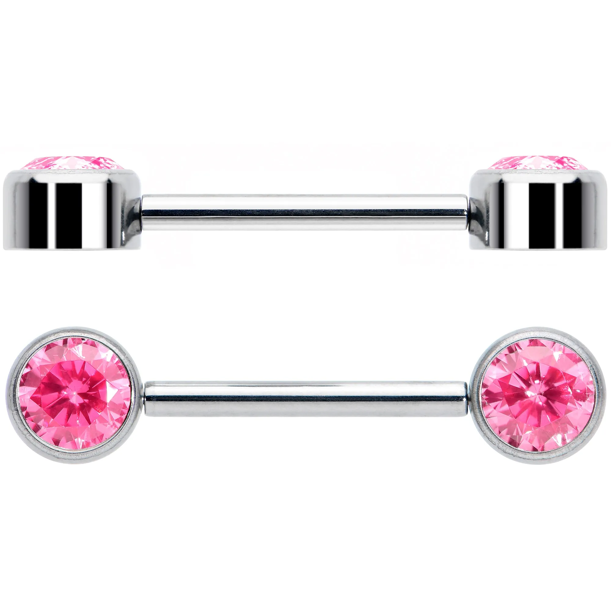14 Gauge 9/16 Pink CZ Gem G23 Titanium Threadless Nipple Ring Set