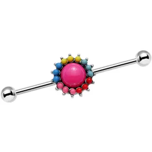 14 Gauge Prismatic Sunburst Flower Industrial Barbell 38mm