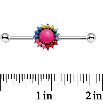 14 Gauge Prismatic Sunburst Flower Industrial Barbell 38mm