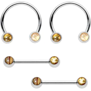 14 Gauge Shell Inlay Horseshoe Barbell Nipple Ring Set of 4