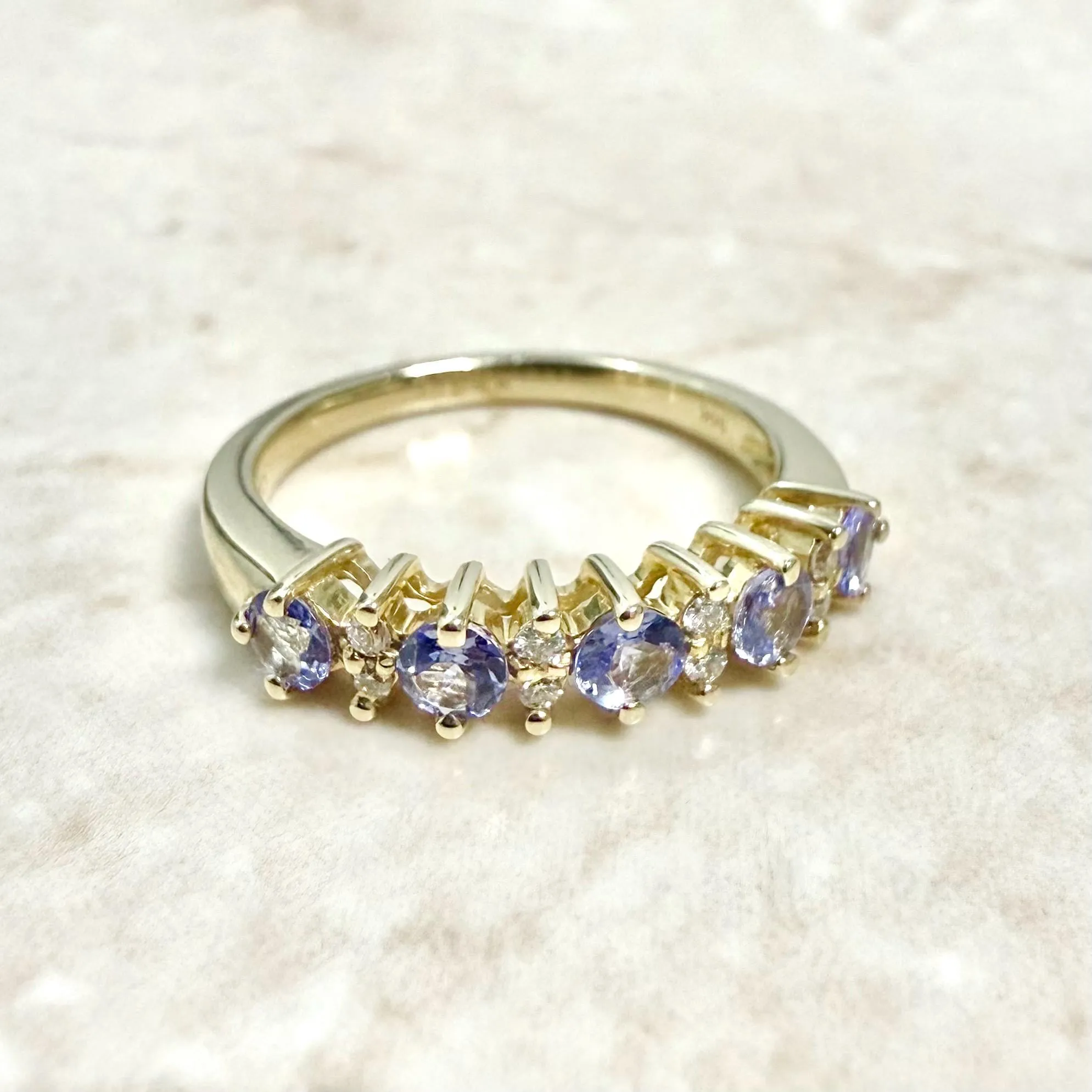 14 Karat Yellow Gold Diamond & Tanzanite Band Ring