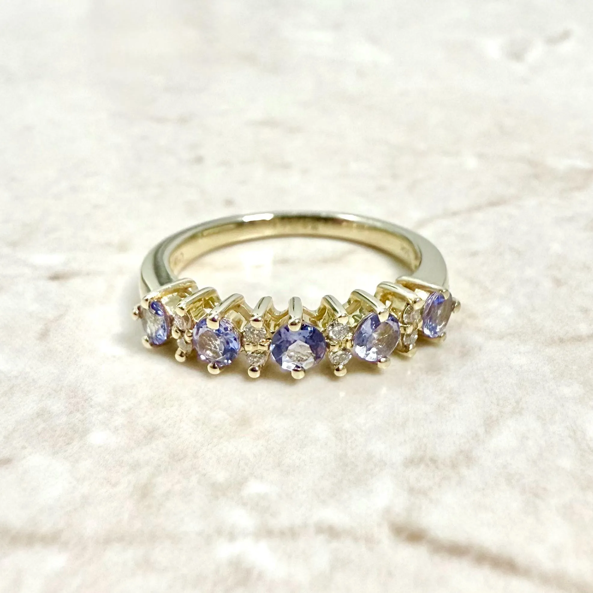 14 Karat Yellow Gold Diamond & Tanzanite Band Ring