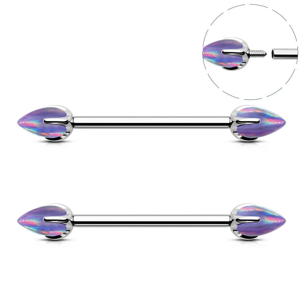 14G 2PCS Titanium Internally Threaded Opal Nipple Rings