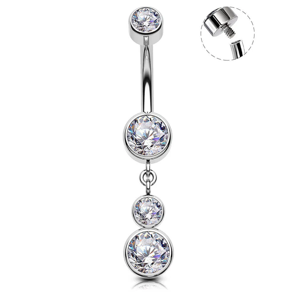 14G Titanium Internally Threaded Clear CZ Belly Button Ring