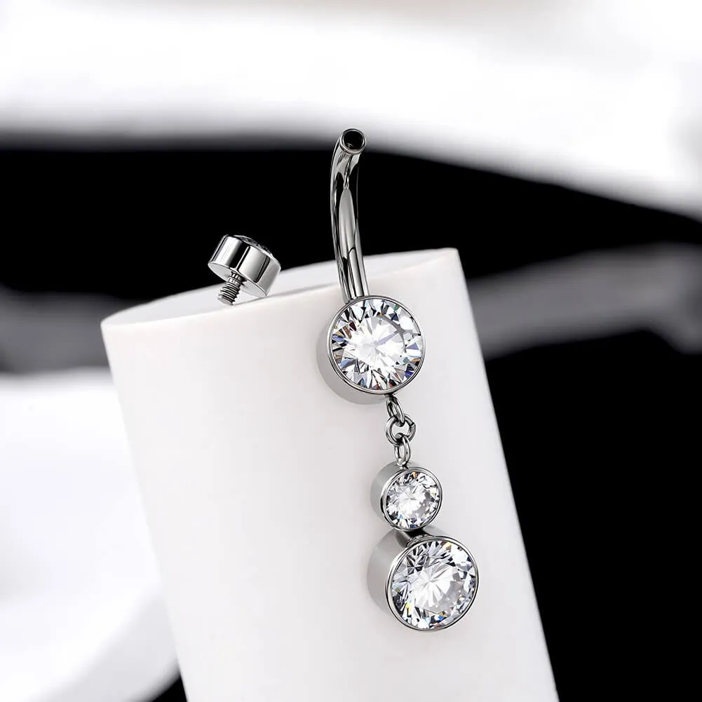 14G Titanium Internally Threaded Clear CZ Belly Button Ring