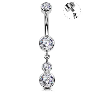 14G Titanium Internally Threaded Clear CZ Belly Button Ring